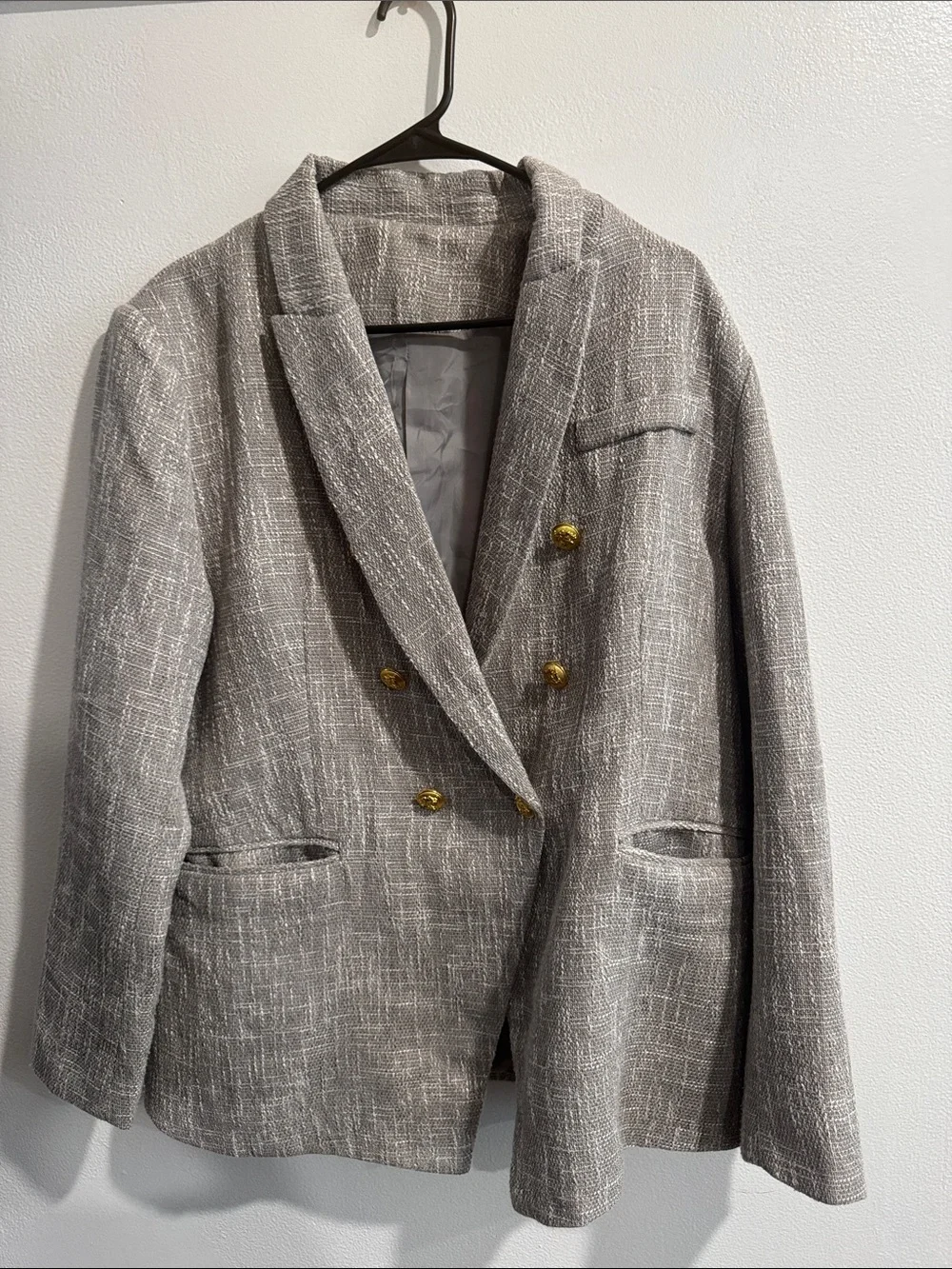 Double-Breasted Textured Women's Blazer with Gold Buttons size 2XL